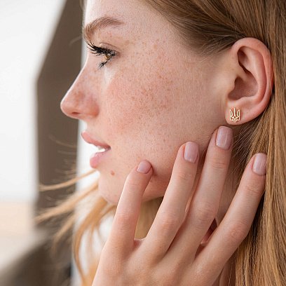 Золотые серьги - пусеты "Герб Украины - Тризуб" с07958 №9