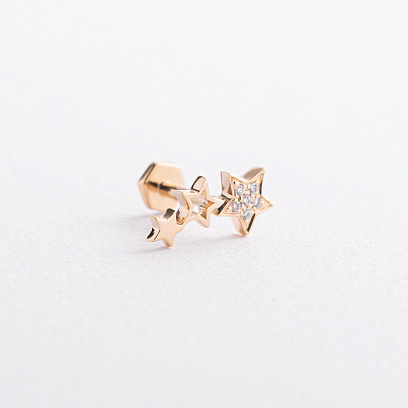 Одиночна золота сережка для хелікса "Зірочки" (діаманти) сб0684ca №3