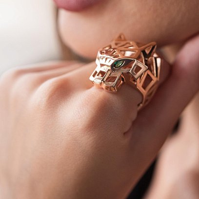 Кольцо "Пантера" в красном золоте (фианиты) к06767 №7