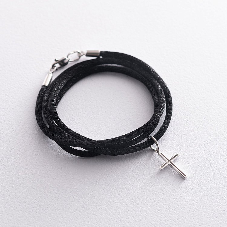 Чорний шовковий шнурок з застібкою з білого золота (2мм) кол00849 від ювелірного магазину Онікс - 3