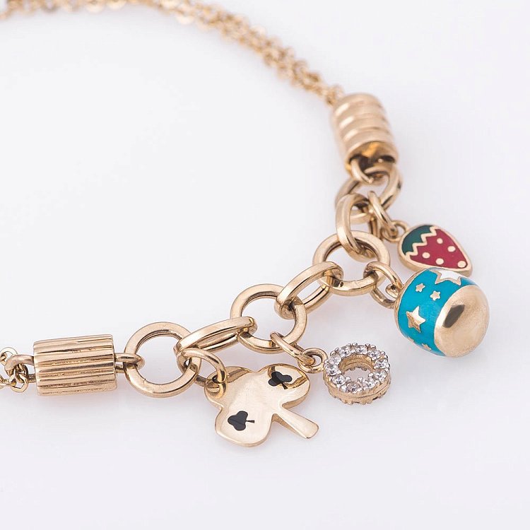 Золотой браслет с шармами (фианиты) б02226 от ювелирного магазина Оникс - 1