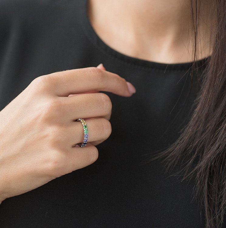 Золота каблучка з сапфірами і демантоїдами кб0297sth від ювелірного магазину Онікс - 2