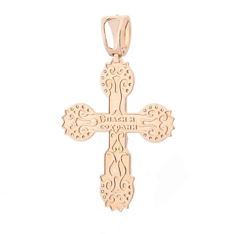 Золотий хрестик з емаллю і фіанітами 540228Е від ювелірного магазину Онікс - 1