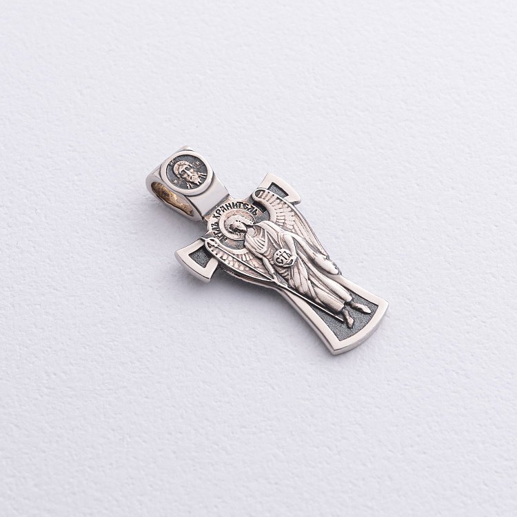 Золотий хрестик "Ангел Хранитель. Спаси та Збережи" з чорнінням п03350 від ювелірного магазину Онікс