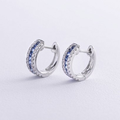 Золоті сережки - кільця (діаманти, сапфіри) сб0505ca №3