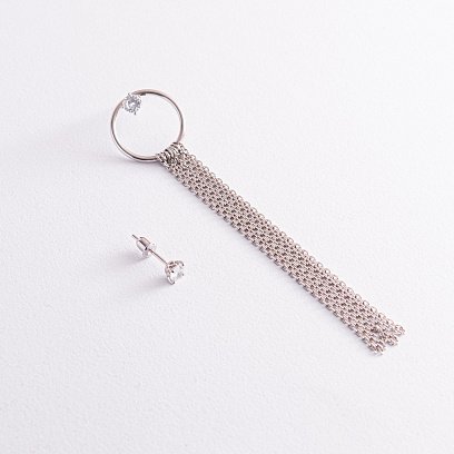 Серебряные асимметричные серьги "Доминика" с фианитами 123182 №3