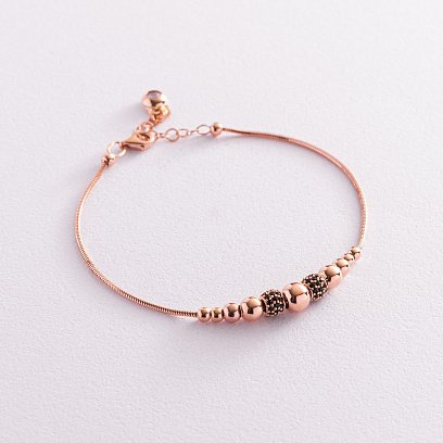 Золотий браслет "Кульки" (чорні фіаніти) б04944