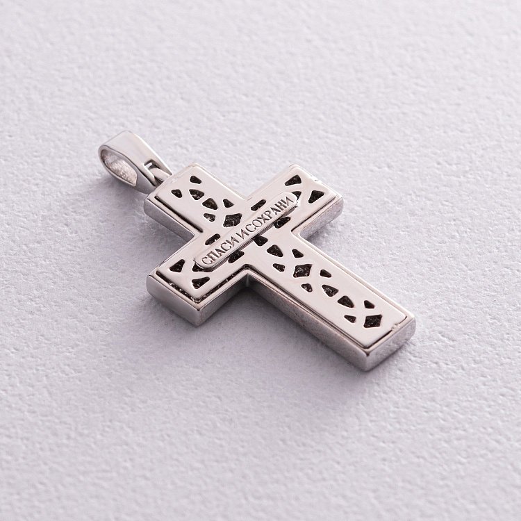 Золотий хрестик з фіанітами "Спаси і збережи" п02271 від ювелірного магазину Онікс - 2