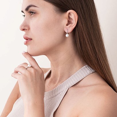 Срібні сережки з перлами і фіанітами 2457/1р-PWT №3