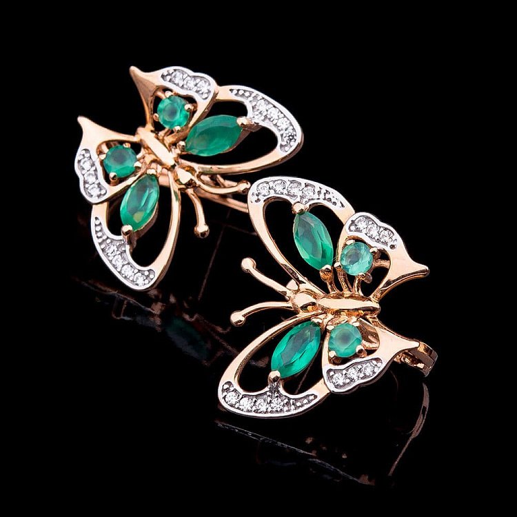 Золотые серьги "Бабочки" с фианитами с03119 Золотые серьги "Бабочки" с фианитами с03119 от ювелирного магазина Оникс