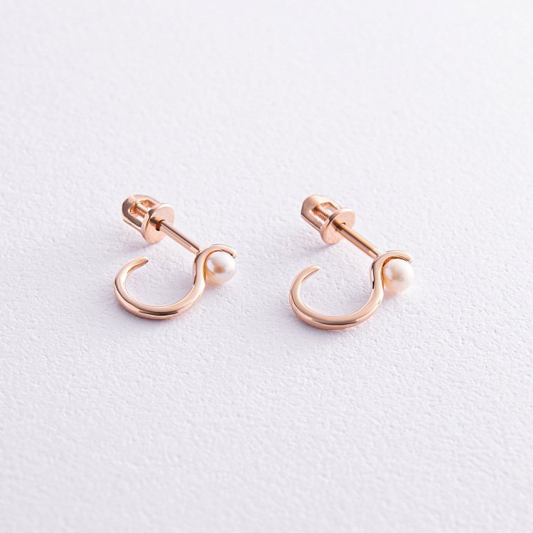 Серьги - пусеты "Миранда" в красном золоте (жемчуг) с07930 от ювелирного магазина Оникс - 7