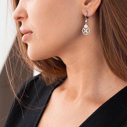 Золотые серьги "Клевер" с фианитами с04863 №5