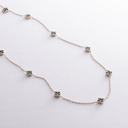 Кольє "Конюшина" з малахітом mini (жовте золото) кол02431