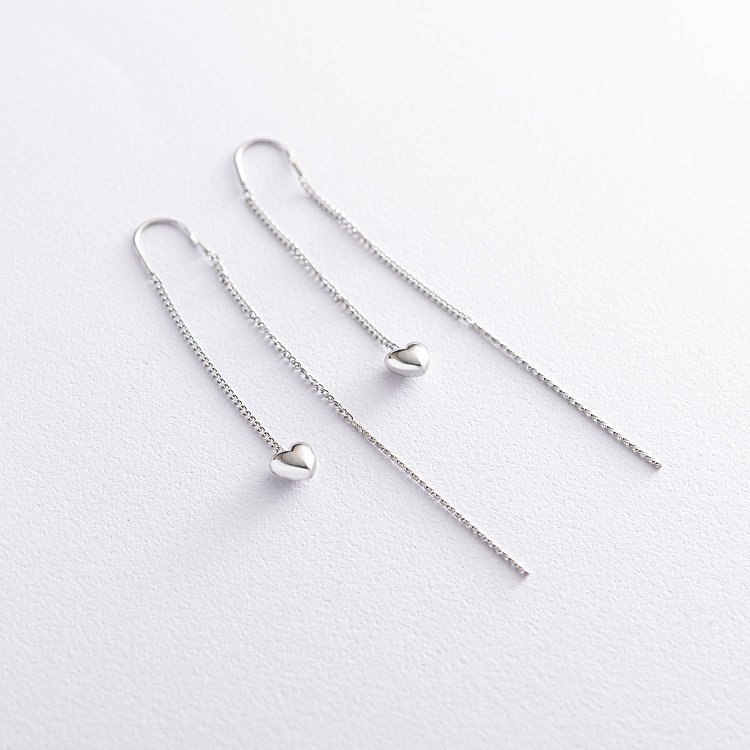 Срібні сережки-протяжки "Сердечка" 122735 від ювелірного магазину Онікс