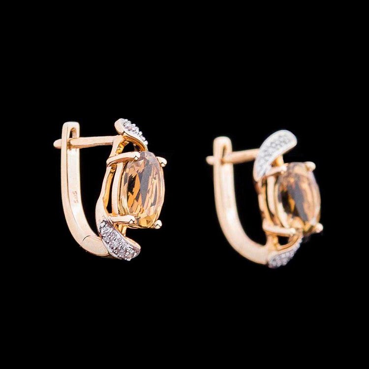 Золоті сережки з діамантами і кварцом жовто-коричневим с313 від ювелірного магазину Онікс - 1