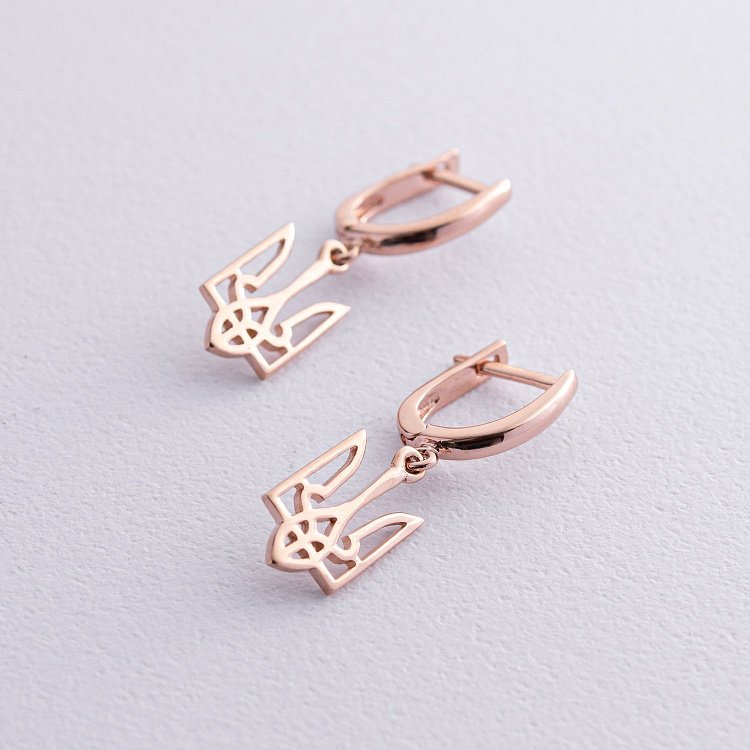 Сережки "Герб України - Тризуб" у червоному золоті с08134 від ювелірного магазину Онікс