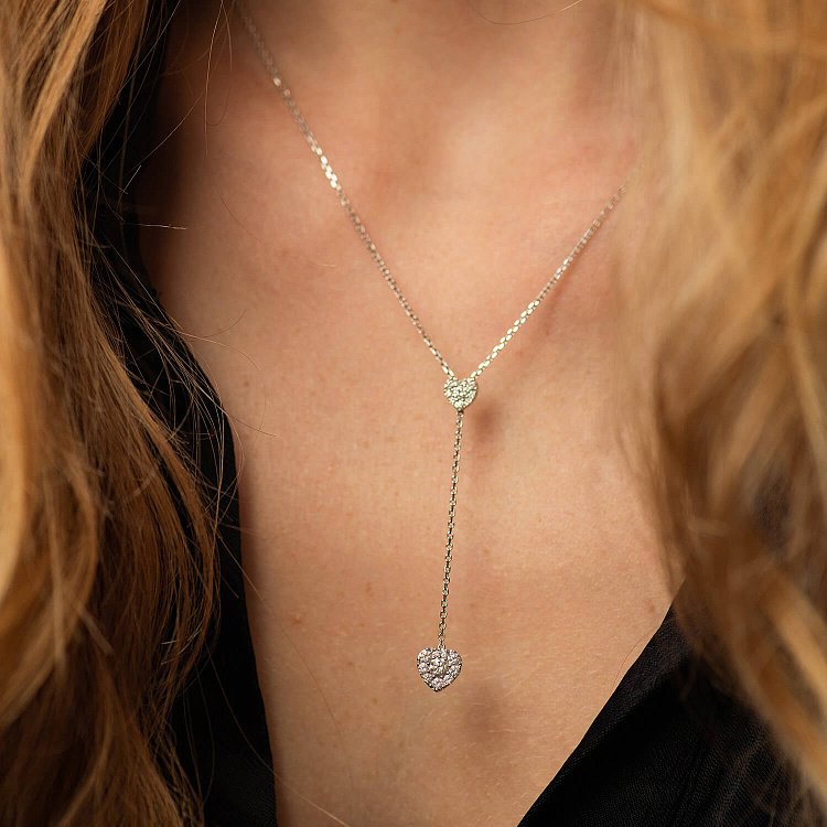 Золоте кольє - краватка "Сердечки" з діамантами колб0120mi від ювелірного магазину Онікс - 5