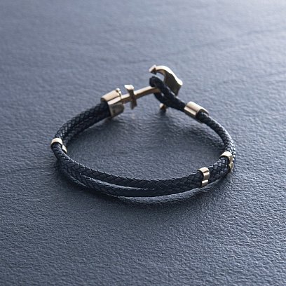 Кожаный браслет "Якорь" с золотой вставкой б02749 №3