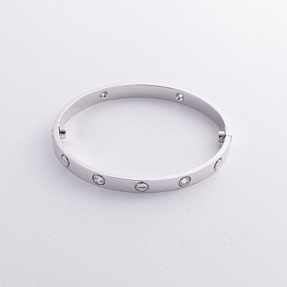 Жесткий браслет "Love" из белого золота (фианит) б03337 №5