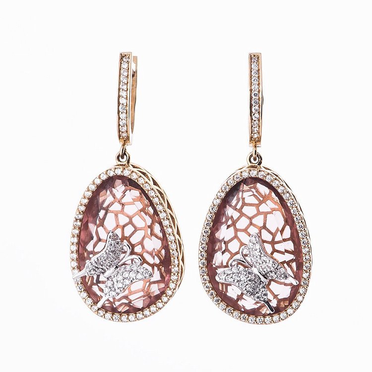 Золотые серьги с бабочками с03336 от ювелирного магазина Оникс