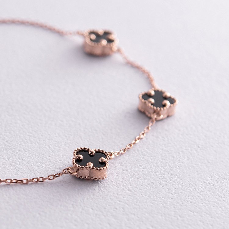 Браслет "Конюшина" з оніксом mini (червоне золото) б05247 від ювелірного магазину Онікс - 2