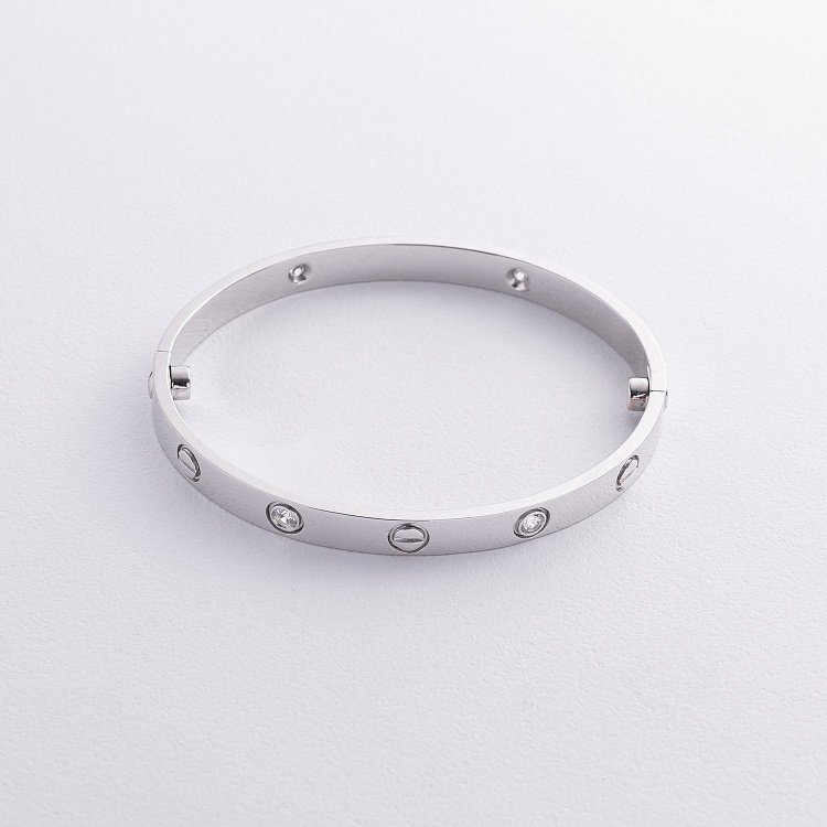 Жесткий браслет "Love" из белого золота (фианит) б03337 от ювелирного магазина Оникс - 4