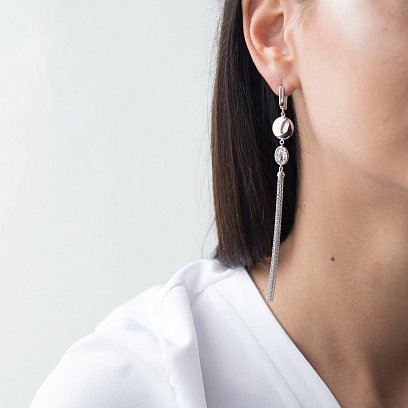 Висячие серьги из белого золота с фианитом с06447 №2