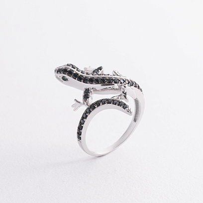 Кольцо "Ящерица" в белое золоте (фианиты) к05996