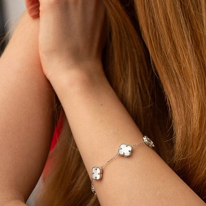 Браслет "Клевера" с перламутром (белое золото) б05441 №2