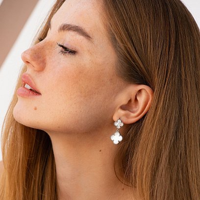 Срібні сережки "Конюшина" (перламутр) 123379 №2