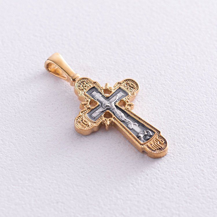 Православний хрестик "Розп'яття. Спаси і збережи" (позолота) 131792 від ювелірного магазину Онікс