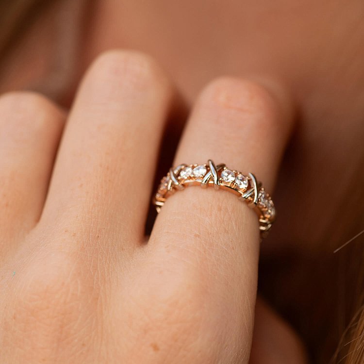 Кольцо "Rosie" с фианитами (красное, белое золото) к08191 от ювелирного магазина Оникс - 1