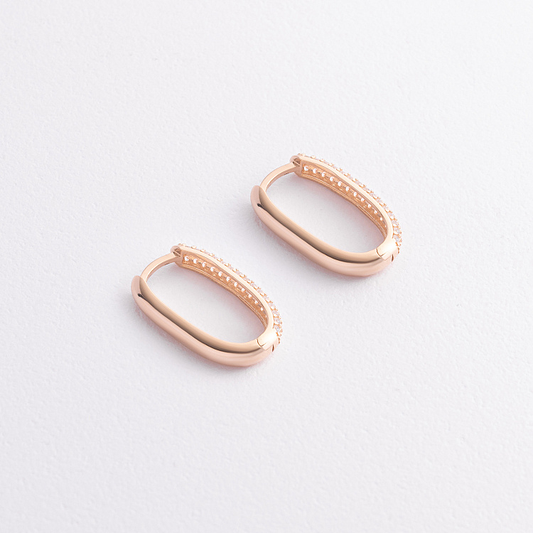 Золотые серьги "Овальные" с фианиты с09463 от ювелирного магазина Оникс - 1