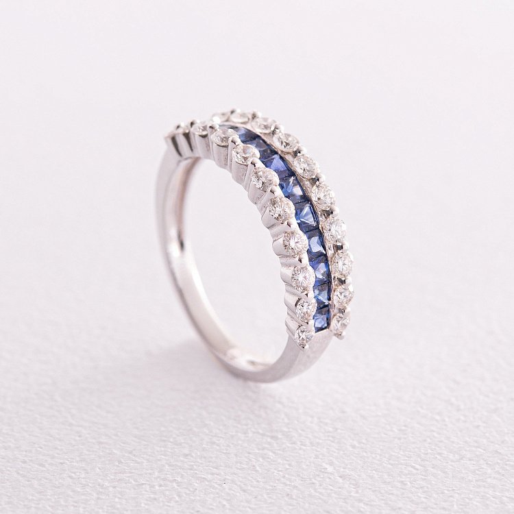 Золотое кольцо с бриллиантами и сапфирами кб0426mi от ювелирного магазина Оникс