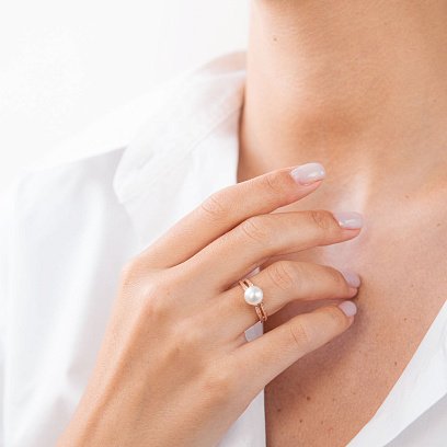 Золота каблучка (перли і фіаніти) к05282 №4