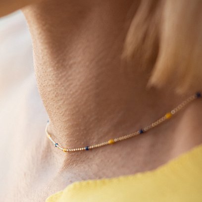 Колье в желтом золоте (синяя и желтая эмаль) кол02537 №8