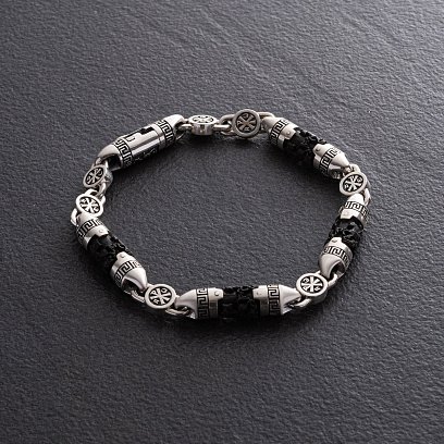 Мужской серебряный браслет с эбеновым деревом 1501