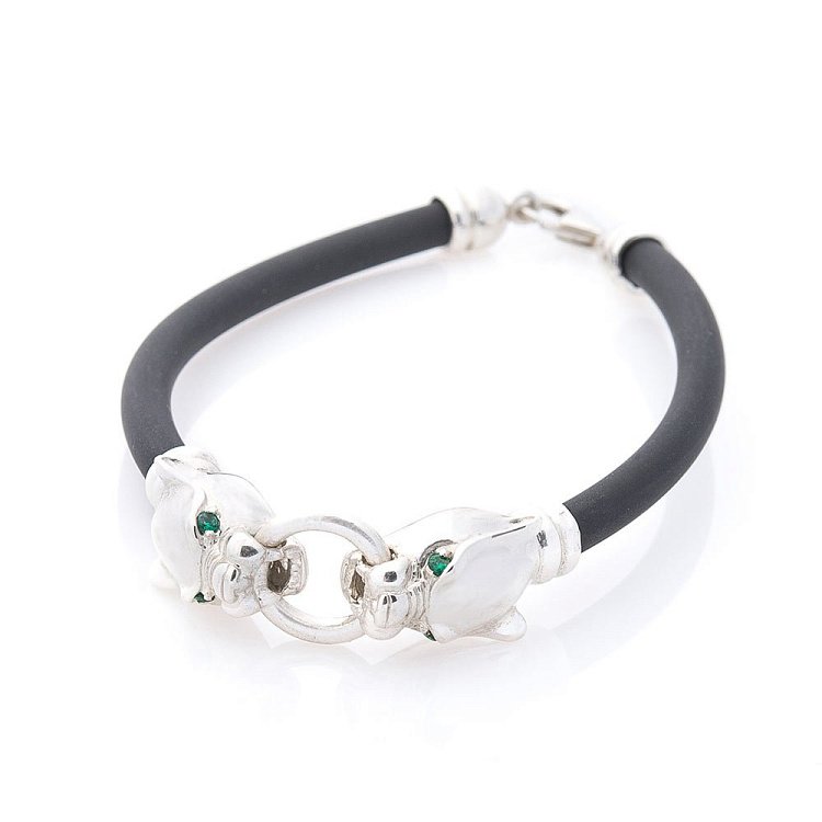 Каучуковый браслет из серебряной вставкой "Пантеры" 141242 от ювелирного магазина Оникс