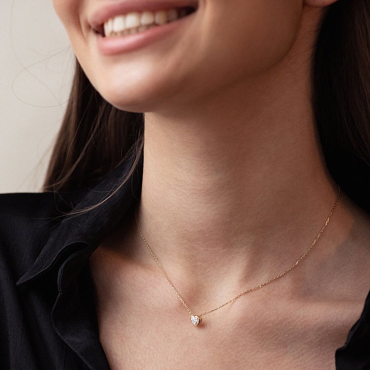 Золотое колье "Сердечко" с фианитом кол02345 от ювелирного магазина Оникс - 1