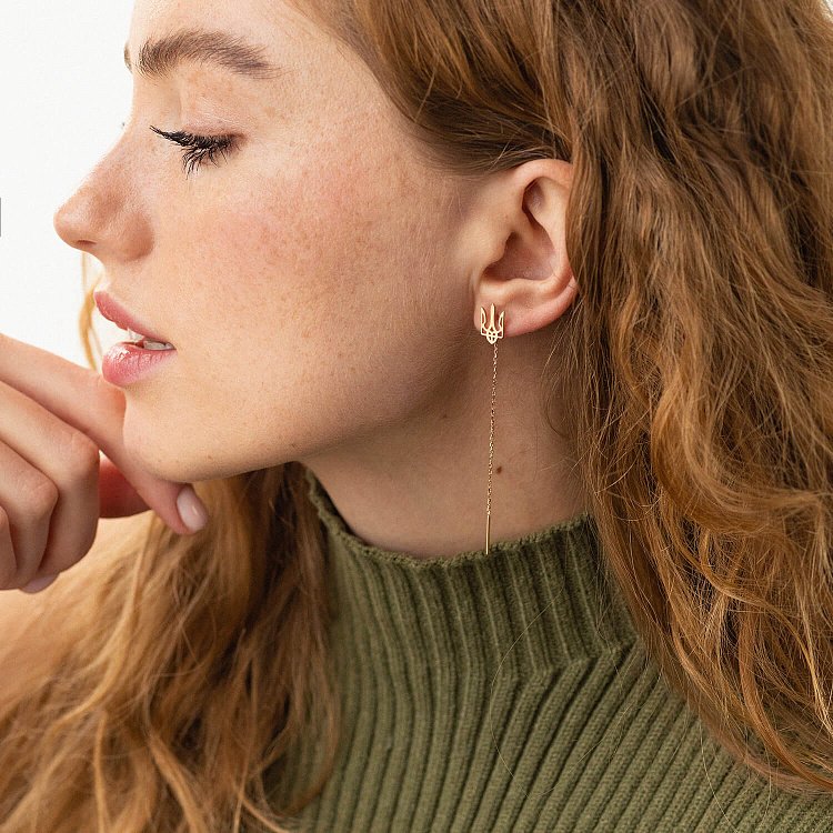 Сережки - протяжки "Герб України - Тризуб" (червоне золото) с08093 від ювелірного магазину Онікс - 5