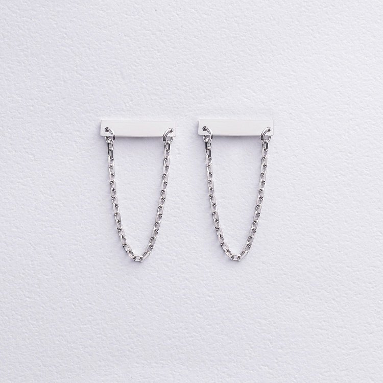 Серебряные серьги - пусеты с цепочками 122575 от ювелирного магазина Оникс - 2