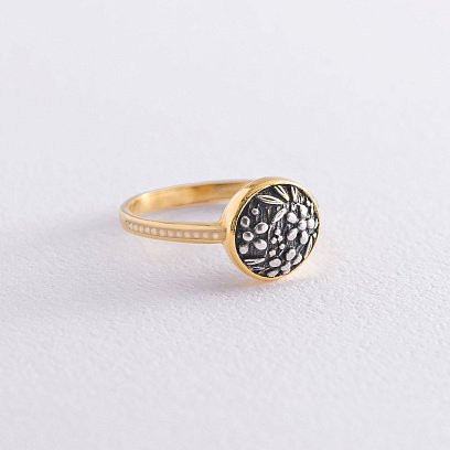 Кольцо "Цветочки" в серебре (позолота, чернение) 112530