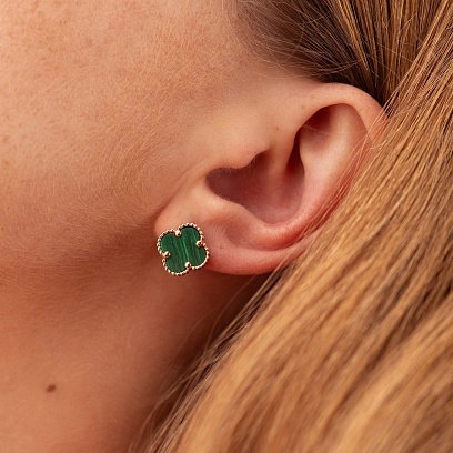 Серьги "Клевер" в красном золоте (малахит) с07114 №3