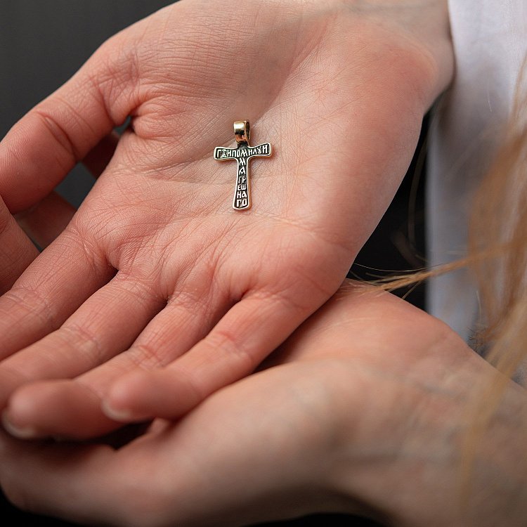 ﻿ Хрестик у жовтому золоті (чорніння) п03875 від ювелірного магазину Онікс - 4