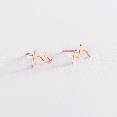 Сережки - пусети "Гори" в червоному золоті с07442