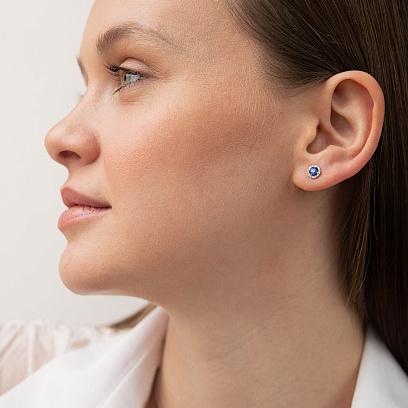 Золоті сережки - пусети (діаманти, сапфіри) сб0612mi №2