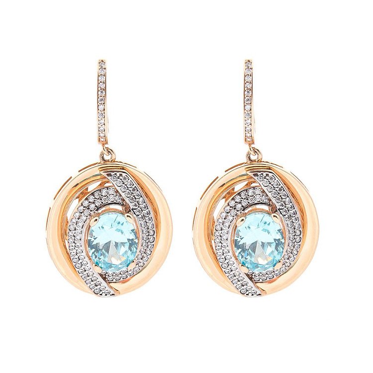 Золотые серьги с фианитами с03953 от ювелирного магазина Оникс - 1