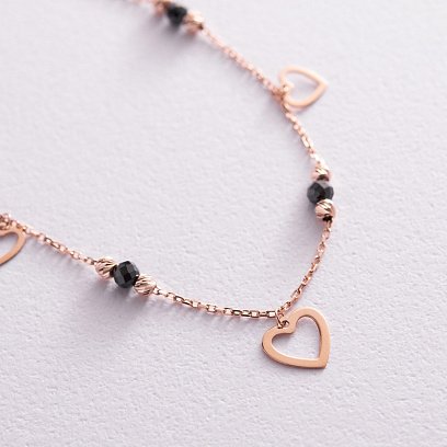 Золотой браслет "Сердечки" (фианиты) на ногу б04905 №3