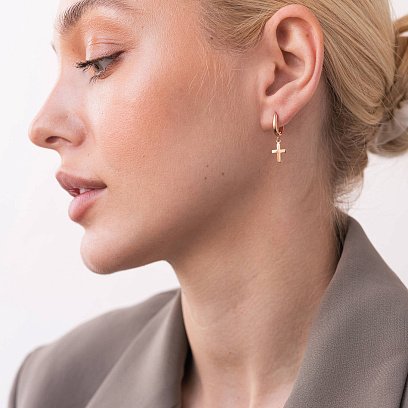 Серьги "Крестики" в красном золоте с07004 №7