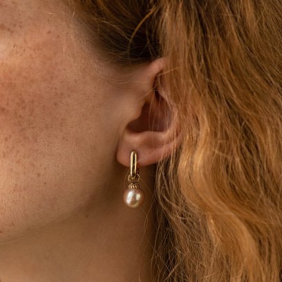 Сережки в жовтому золоті (культ. прісн. перли) с08589 №3